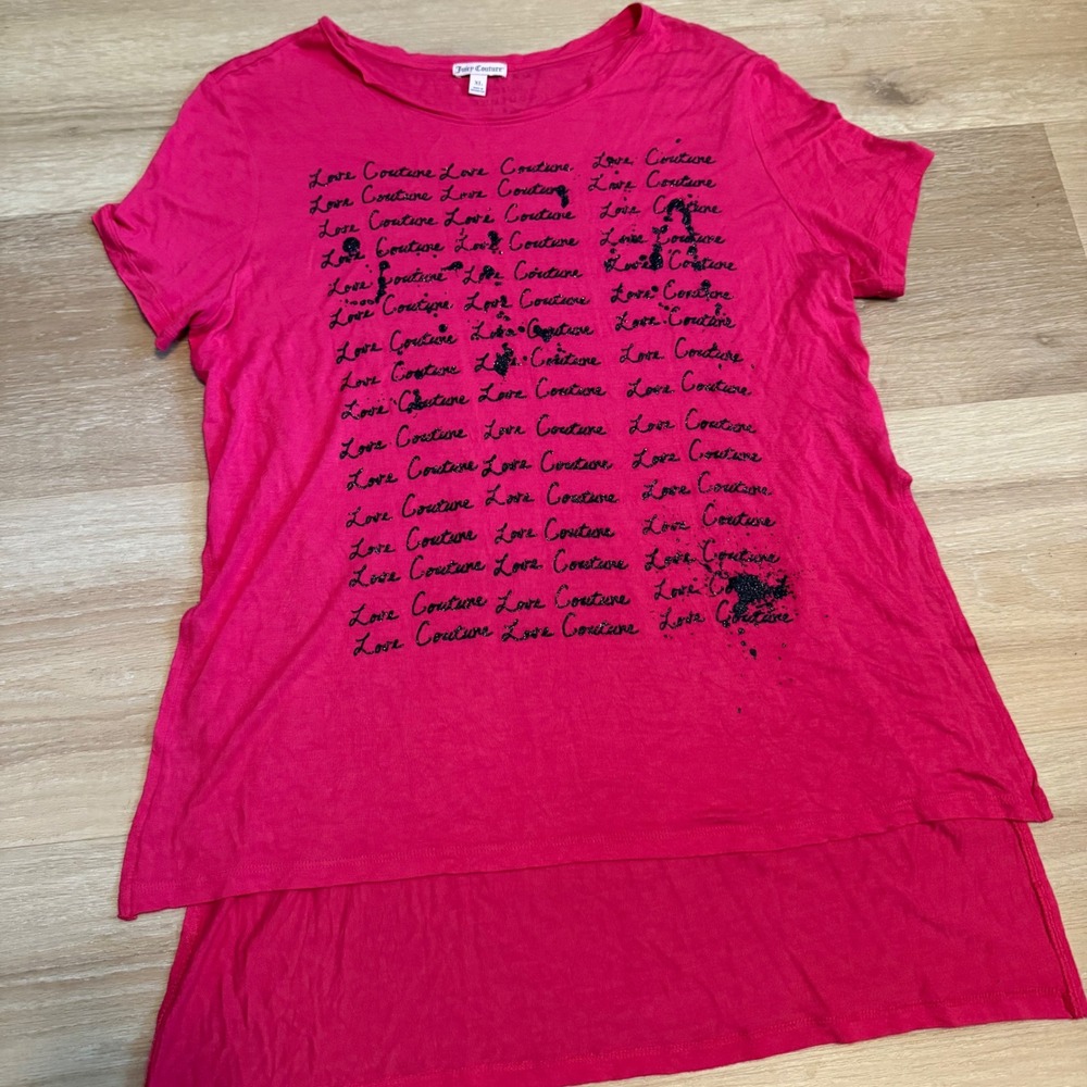 Juicy Couture Pink Love Couture Glitter Graphic High Low Tunic Top Womens XL